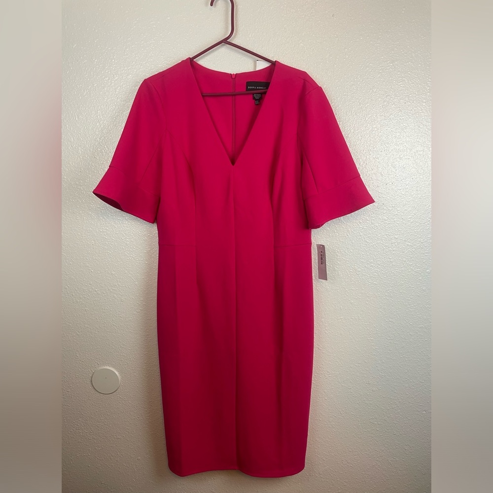Donna Morgan V-Neck Dress Pink Size 14 New Knee Length